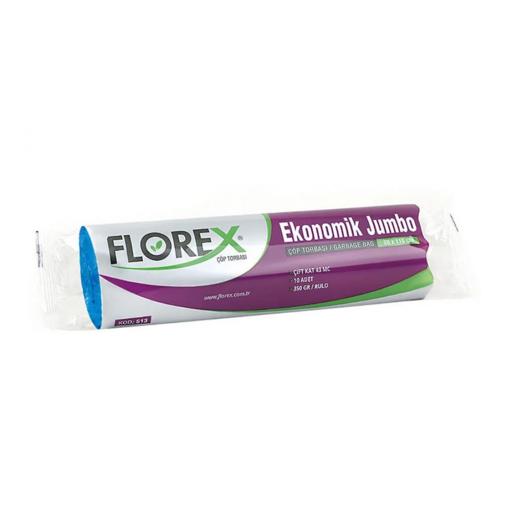 Florex Çöp Torbası Jumbo Ekonomik 80x110 350gr Mavi 10 lu 513