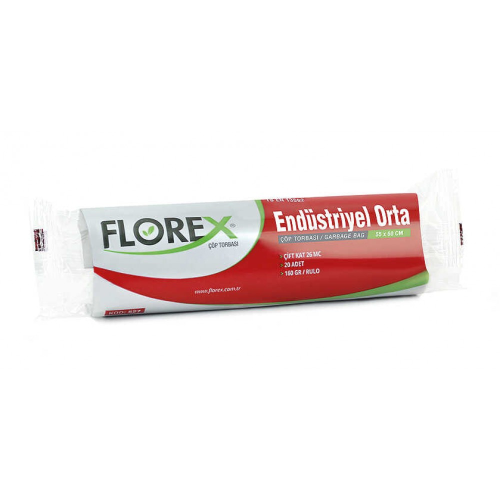Florex Çöp Torbası Orta Endüstriyel 55x60 160gr Mavi 20 li 527