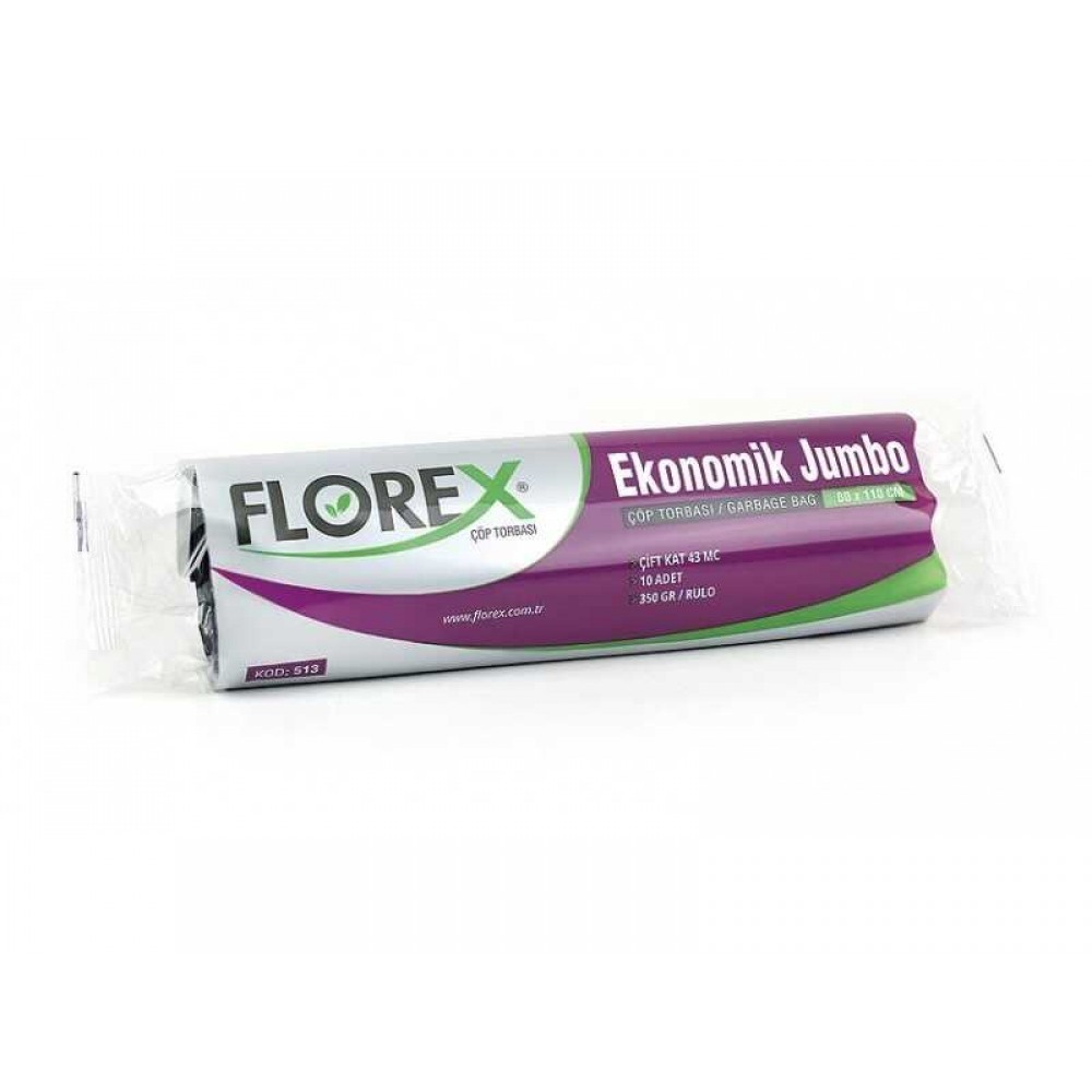 Florex Çöp Torbası Jumbo Ekonomik 80x110 350gr Siyah 10 lu 513