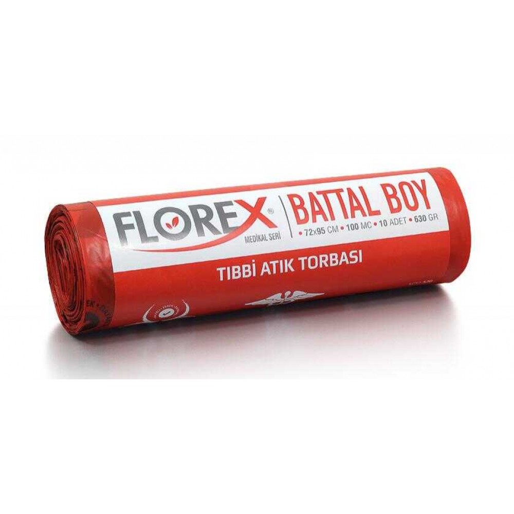 Florex Çöp Torbası Tıbbi Atık Baskılı Battal 72x95cm 630gr Kırmızı 10 lu 530